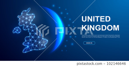 United Kingdom 3d polygonal symbol for website template. Low poly Country map illustration for banner design. Great Britain design illustration 102146646