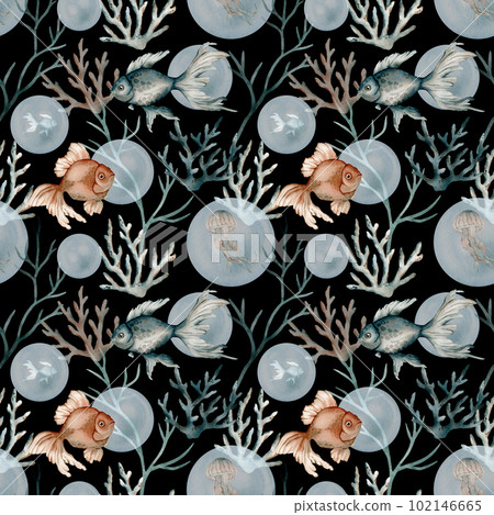 Seamless pattern with watercolor seaweed and... - Stock Illustration ...