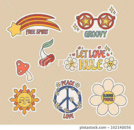 Groovy Hippie 60s 70s Peace Sign Flower Power' Sticker