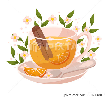 Orange And Cinnamon Tea In Cup. Delicious And Fragrant Beverage That Combines Flavors Of Citrus And Cinnamon Orange And Cinnamon Tea In Cup. Delicious And Fragrant Beverage That Combines Flavors Of Citrus And Cinnamon 102148093