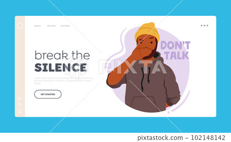 Break the Silence Landing Page Template. Young Man Covering Mouth Like Wise Monkey Do Not Tell Evil 102148142
