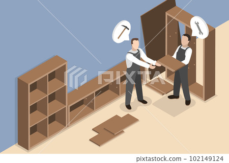 3D Isometric Flat Vector Conceptual Illustration of Furniture Assembly 102149124