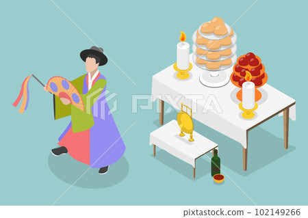 3D Isometric Flat Vector Conceptual Illustration of Korean Shaman 102149266