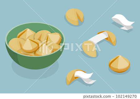 3D Isometric Flat Vector Set of Fortune Cookies 3D Isometric Flat Vector Set of Fortune Cookies 102149270