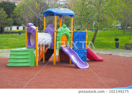 empty Colorful playground at local park empty Colorful playground at local park 102149275