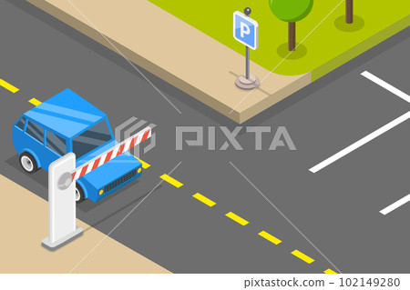 3D Isometric Flat Vector Conceptual Illustration of Parking Barrier Gate 102149280