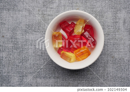 colorful candy sweet jelly in a bowl on table  102149304