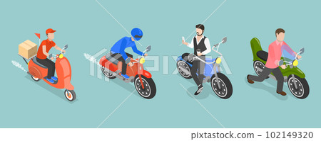 3D Isometric Flat Vector Set of Motorcycles 102149320