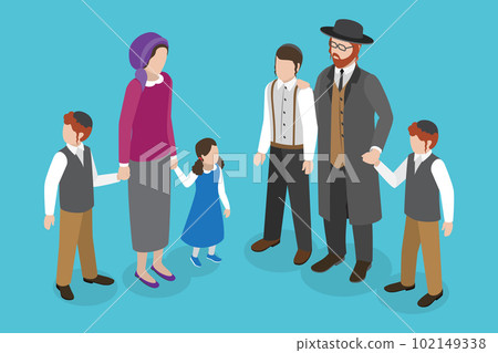 3D Isometric Flat Vector Set of Jewish Family 102149338