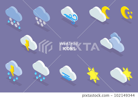 3D Isometric Flat Vector Set of Weather Icons 102149344