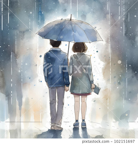 Youth scene in watercolor style/rainy season-AI creation 102151697