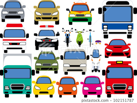 道路上車輛的前部簡單形式插圖集 102151787