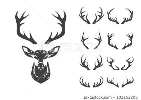 Vector Christmas Reindeer Horns, Antlers. Deer Horn Silhouettes. Hand Drawn Deers Horn, Antler Set. Animal Antler Collection. Design Elements of Deer. Wildlife Hunters, Hipster, Christmas Concept Vector Christmas Reindeer Horns, Antlers. Deer Horn Silhouettes. Hand Drawn Deers Horn, Antler Set. Animal Antler Collection. Design Elements of Deer. Wildlife Hunters, Hipster, Christmas Concept 102152200