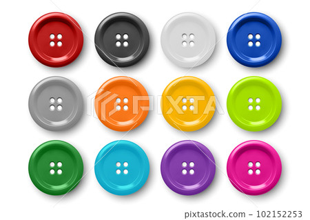Vector 3d Realistic Buttons for Clothes Icon Set Closeup Isolated on White Background. Fashion, Art, Needlework, Sewing, Scrapbooking Decor. Round Clothes Button Collection, Top View Vector 3d Realistic Buttons for Clothes Icon Set Closeup Isolated on White Background. Fashion, Art, Needlework, Sewing, Scrapbooking Decor. Round Clothes Button Collection, Top View 102152253