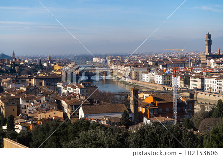 Panoramic view of Florence. Cattedrale di Santa Maria del Fiore. a bright morning day in Italy. 102153606