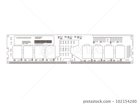 Line drawing illustration of semiconductor memory DRAM board Line drawing illustration of semiconductor memory DRAM board 102154280