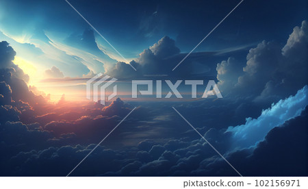 Generative AI, Dreamy Blue and White Cloudscape at Sunrise/Sunset Generative AI, Dreamy Blue and White Cloudscape at Sunrise/Sunset 102156971