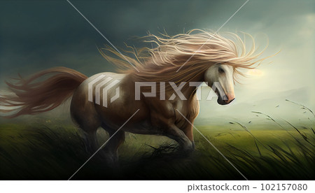 Generative AI, Wild and Free: A Majestic Horse Gallops Through a Grassy Meadow Generative AI, Wild and Free: A Majestic Horse Gallops Through a Grassy Meadow 102157080