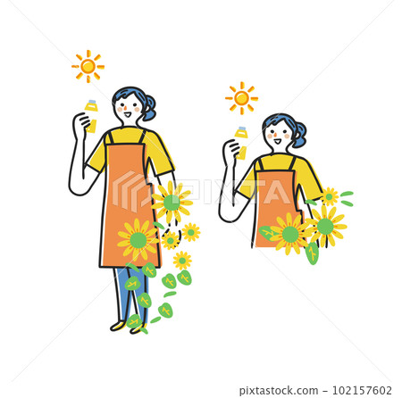 Midsummer hydration Sunflowers and the sun Salesperson version set with apron illustration material 102157602