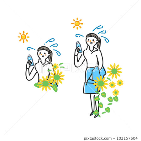 仲夏水合作用向日葵和太陽女版脫掉夾克插圖素材 102157604