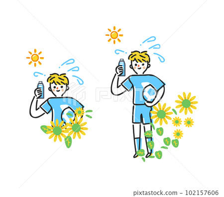 盛夏補水向日葵和太陽男孩在足球製服套裝插畫素材 102157606