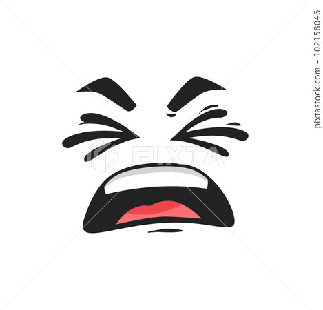 Cartoon face, disgust or sneezing vector emotion with closed eyes and open mouth. Sour taste, aversion facial expression, funny emoji. Naughty or disgusting emoji 102158046
