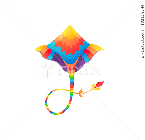 Cartoon kite isolated vector icon. Happy Makar Sankranty holiday symbol. Colorful flying kids toy with bright wings and long tail top view isolated on white background 102158344