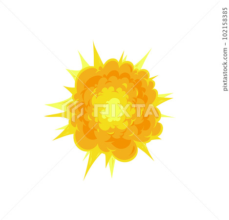 Fire bomb crash, boom bang cartoon sign, air bomb explosion mushroom clouds, exploding dynamite or nuclear effect isolated. Vector power demolition, ui game design element. Radiation burst sign Fire bomb crash, boom bang cartoon sign, air bomb explosion mushroom clouds, exploding dynamite or nuclear effect isolated. Vector power demolition, ui game design element. Radiation burst sign 102158385