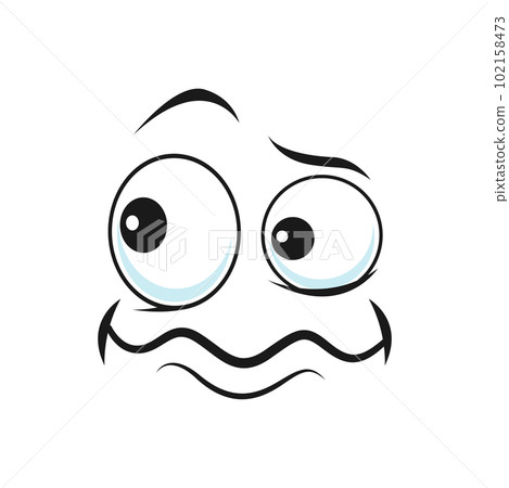 Cartoon disgruntled face vector funny facial emoji with round eyes and tremble mouth. Comic discontented face, wrathy emotion isolated on white background Cartoon disgruntled face vector funny facial emoji with round eyes and tremble mouth. Comic discontented face, wrathy emotion isolated on white background 102158473