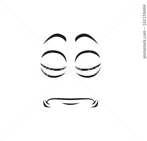 Cartoon mournful or sad face, vector unhappy emoji. Upset negative feelings, pained facial expression with tightly closed mouth and eyes. Comic character sadness emotion isolated on white background Cartoon mournful or sad face, vector unhappy emoji. Upset negative feelings, pained facial expression with tightly closed mouth and eyes. Comic character sadness emotion isolated on white background 102158484
