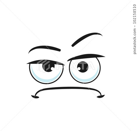 Cartoon face vector suspecting emoji with squinted eyes look sullenly and closed mouth with corners curved down. Doubt facial expression, suspect funny feelings isolated on white background Cartoon face vector suspecting emoji with squinted eyes look sullenly and closed mouth with corners curved down. Doubt facial expression, suspect funny feelings isolated on white background 102158510