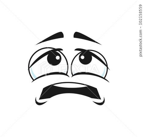 Cartoon upset face emoji, vector character boring or suffering feelings. Facial expression with sad eyes and open mouth isolated comic personage negative feelings Cartoon upset face emoji, vector character boring or suffering feelings. Facial expression with sad eyes and open mouth isolated comic personage negative feelings 102158559