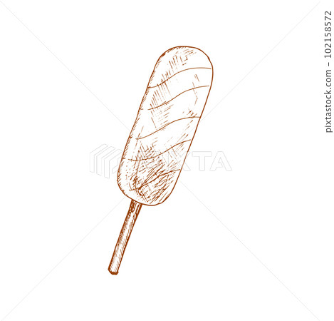 Sketch popsicle ice cream, vector dessert. Engraved sweet creamy, fruit or yogurt icecream on stick isolated on white background. Dairy product, fruity frozen summer food Sketch popsicle ice cream, vector dessert. Engraved sweet creamy, fruit or yogurt icecream on stick isolated on white background. Dairy product, fruity frozen summer food 102158572