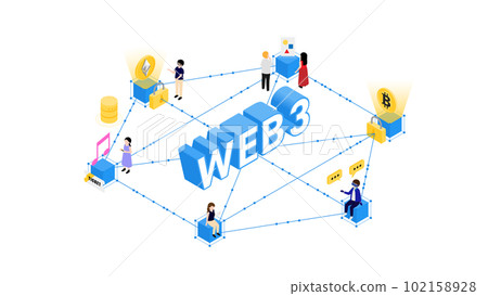 以等角投影繪製的 WEB3 的信息圖表插圖 以等角投影繪製的 WEB3 的信息圖表插圖 102158928