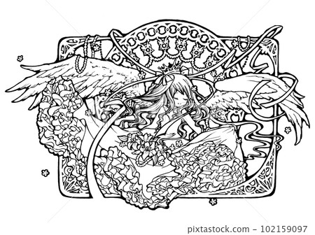 Angel girl line drawing (black) 102159097