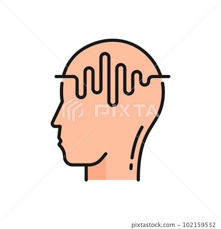MRI scan icon, radiology and CT tomography of head, vector magnetic resonance imaging. MRI scanner machine linear pictogram of head for medical health diagnostic of brain cancer and oncology 102159532