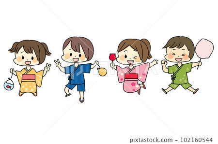 浴衣跳躍的男孩女孩圖解 102160544