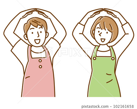一位穿著圍裙的男女保育員用手圍成一圈的插圖 102161658