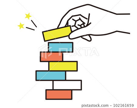 以嘎嘎作響、平衡良好的方式堆疊積木的圖像 102161659