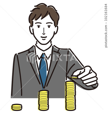 businessman piling up money businessman piling up money 102161684