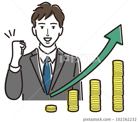 Money management and a businessman who makes a guts pose 102162232