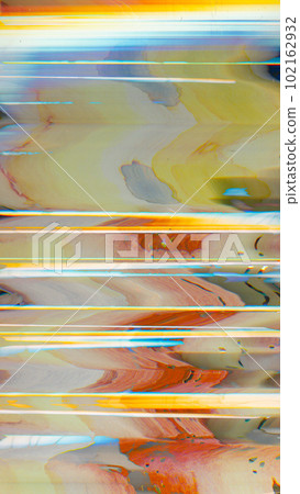 Color artifacts. Glitch art background. Distortion texture. Orange yellow blue gradient paint static noise abstract illustration creative poster. 102162932