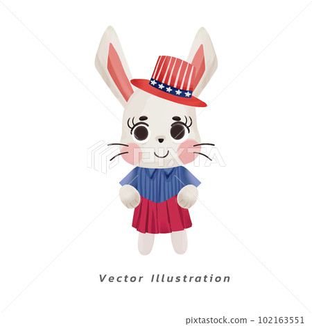 Cute cartoon animal bunny rabbit watercolor vector illustration. the holiday Independence Day of American,USA,4th of July. Cute cartoon animal bunny rabbit watercolor vector illustration. the holiday Independence Day of American,USA,4th of July. 102163551