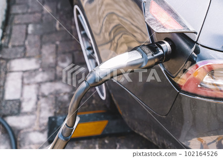 Charging station for electric cars. Types and connectors of ports for charging vehicles. 102164526