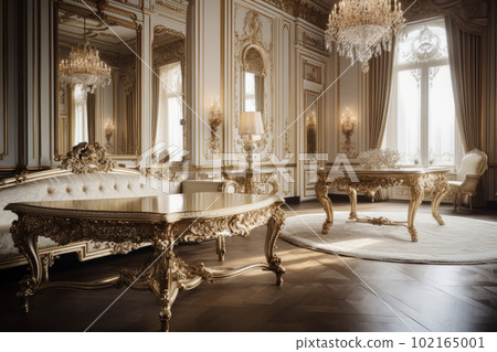 Luxurious lounge decorated in rococo style 102165001