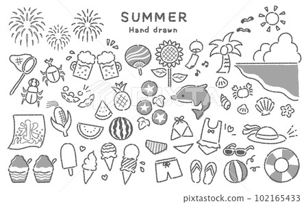 Summer cute hand-drawn illustration monochrome Summer cute hand-drawn illustration monochrome 102165433