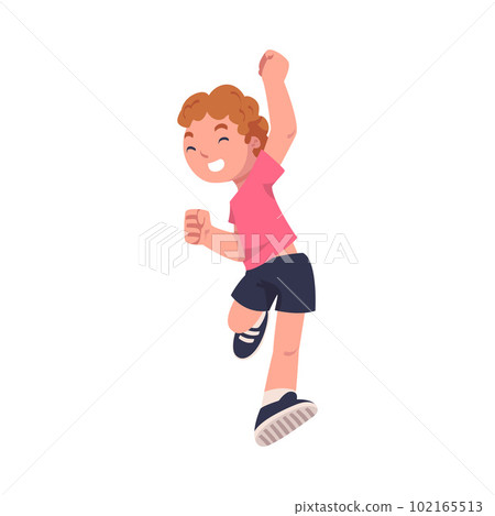 Happy Boy Jumping High with Joy and Excitement Feeling Freedom Vector Illustration Happy Boy Jumping High with Joy and Excitement Feeling Freedom Vector Illustration 102165513