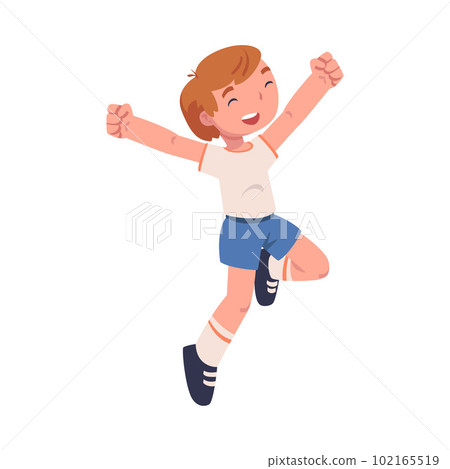 Happy Boy Jumping High with Joy and Excitement Feeling Freedom Vector Illustration Happy Boy Jumping High with Joy and Excitement Feeling Freedom Vector Illustration 102165519