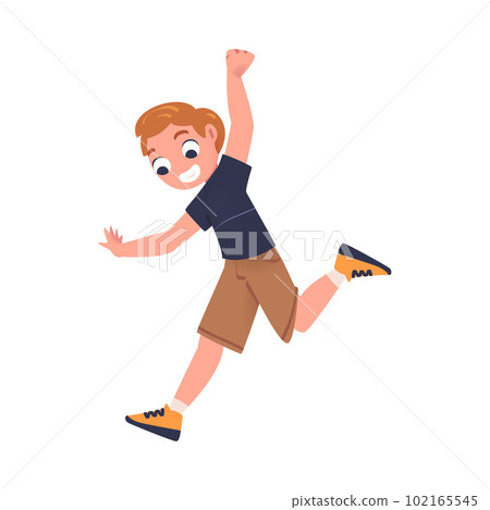 Happy Boy Jumping High with Joy and Excitement Feeling Freedom Vector Illustration Happy Boy Jumping High with Joy and Excitement Feeling Freedom Vector Illustration 102165545