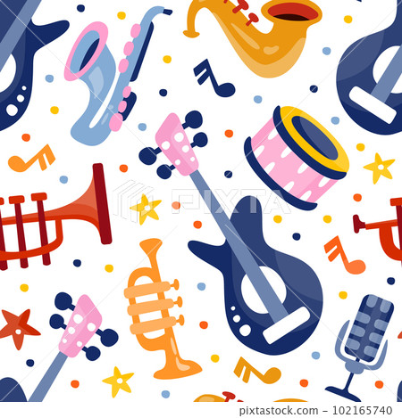 Jazz Musical Festival and Concert with Instrument Vector Seamless Pattern Template 102165740